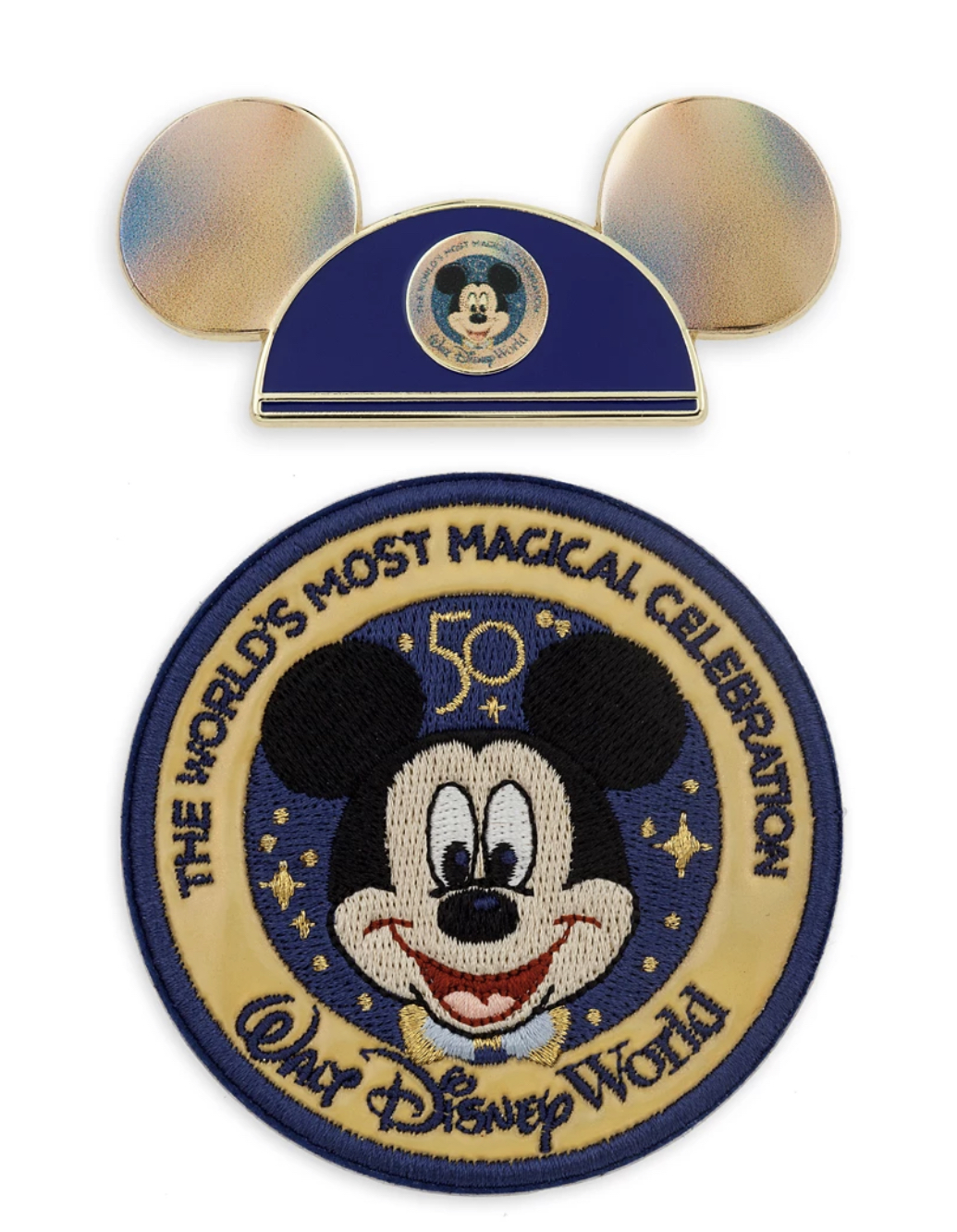 Disney WDW 50th Celebration Mickey Patch and Mickey Ear Hat Pin New with  Card 